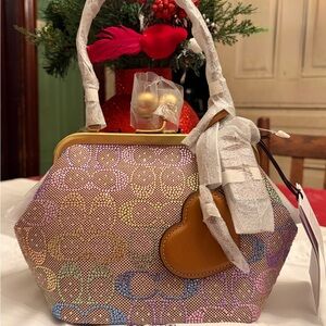 Coach Kisslock Frame Bag 16 in Rainbow (Candy) Crystal Signature Jacquard